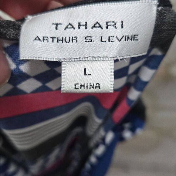 Tahari Arthur Levine Sleeveless Blouse Size L Pink Blue White Stripe Drape Neck - Picture 6 of 7
